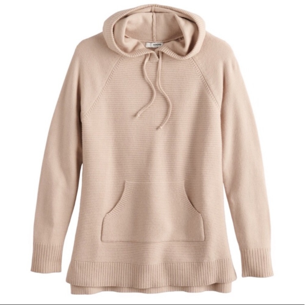 Womens Super Soft Pink Beige Knit Sweater with Hood and Pockets ❤️